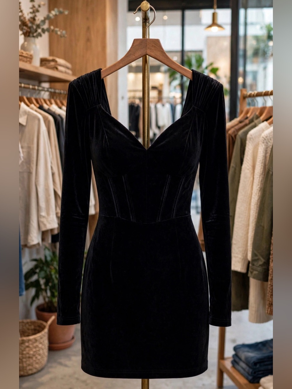 Black velvet mini dress